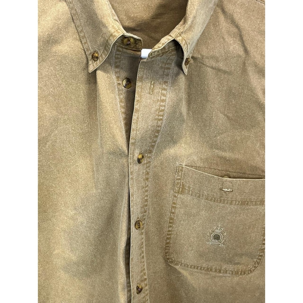 Vintage Bugle Boy Company Mens Tan Washed Camp Logo Button‎ Up Shirt Large - Picture 6 of 10